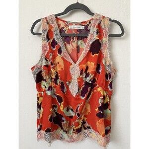 NWOT Rebecca Minkoff Size L Lace Trimmed‎ Sleeveless Blouse Top Orange Colorful